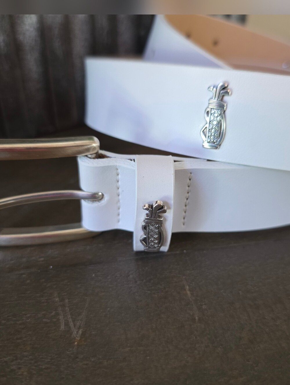 Glenayr Golf White Leather Golf Belt Bag Conchos Made In Canada Size M New - Picture 6 of 14